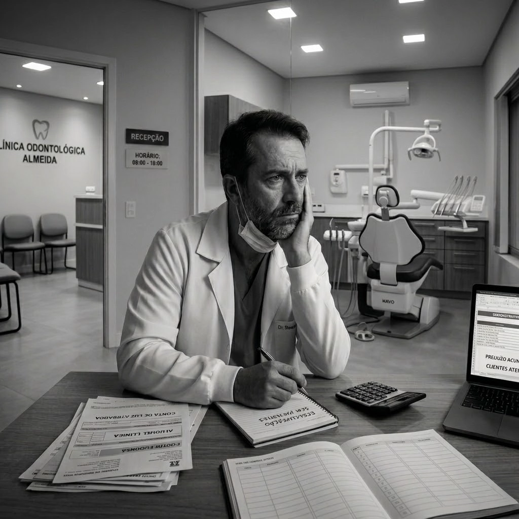 Dentista preocupado com finanças